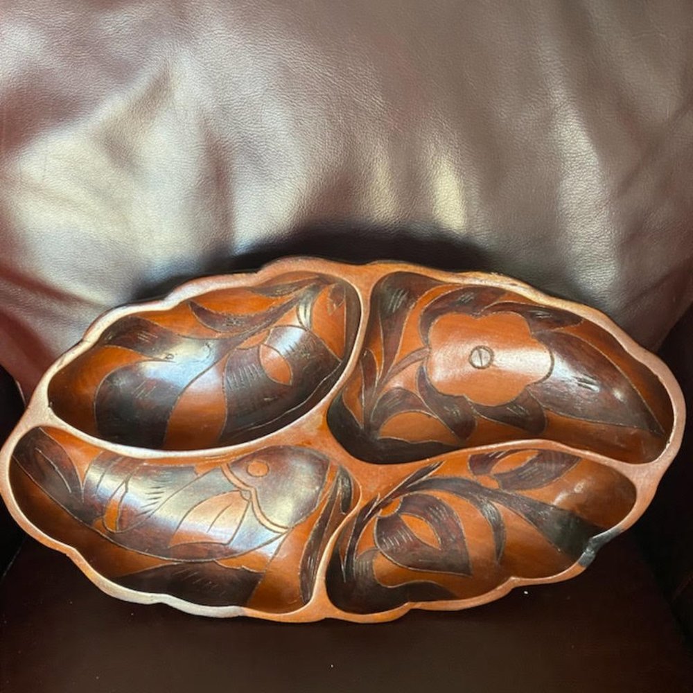 DECORATIVE FLORAL DIVIDED  WOODEN TRAY/ BOWL